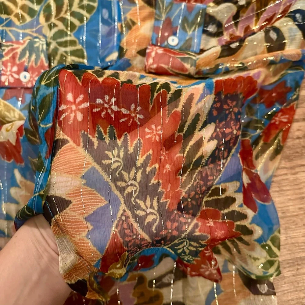 Farm Rio Floral Semi-Sheer Button Down Blouse XS - Picture 4 of 5